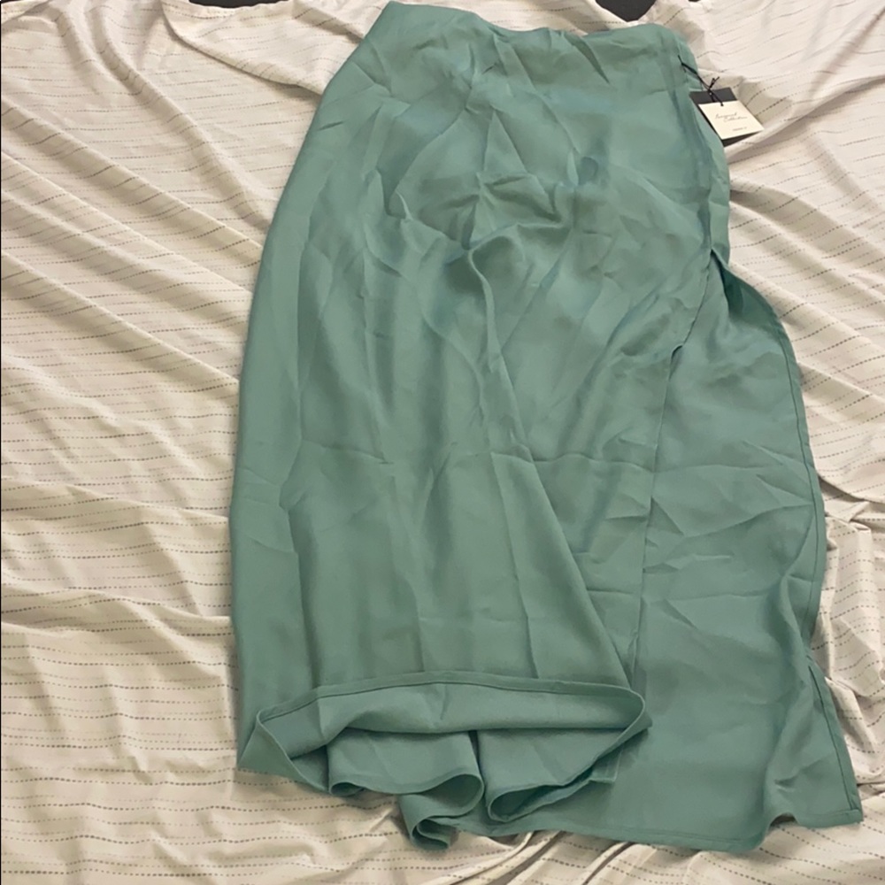 Sea green satin maxi skirt with slit